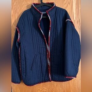 Navy Quilted Jacket with Red Trim